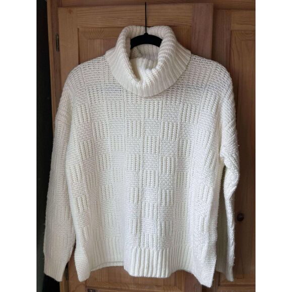 Madewell | Checkered Turtleneck Sweater in Creamy White | Small - Picture 2 of 4